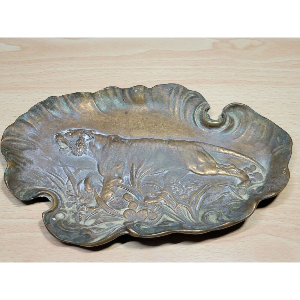 Art Nouveau Bronze Trinket Dish Tiger